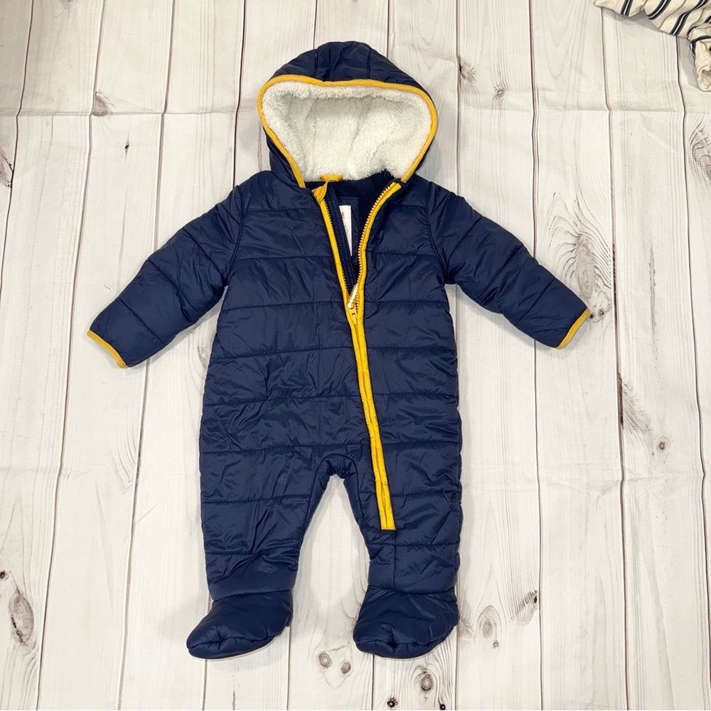 Cat & Jack Navy Blue Quilted Footie with Yellow Trim - Size 9 Months